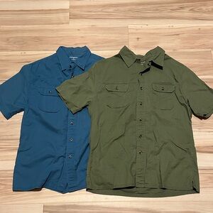 Croft & Barrow Men's Casual Blue and Olive Button Down Short Sleeve Shirts Set M